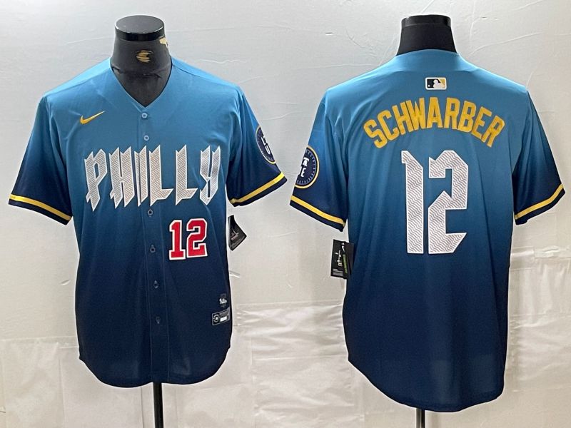 Men Philadelphia Phillies 12 Schwarber Blue City Edition Nike 2024 MLB Jersey style 4